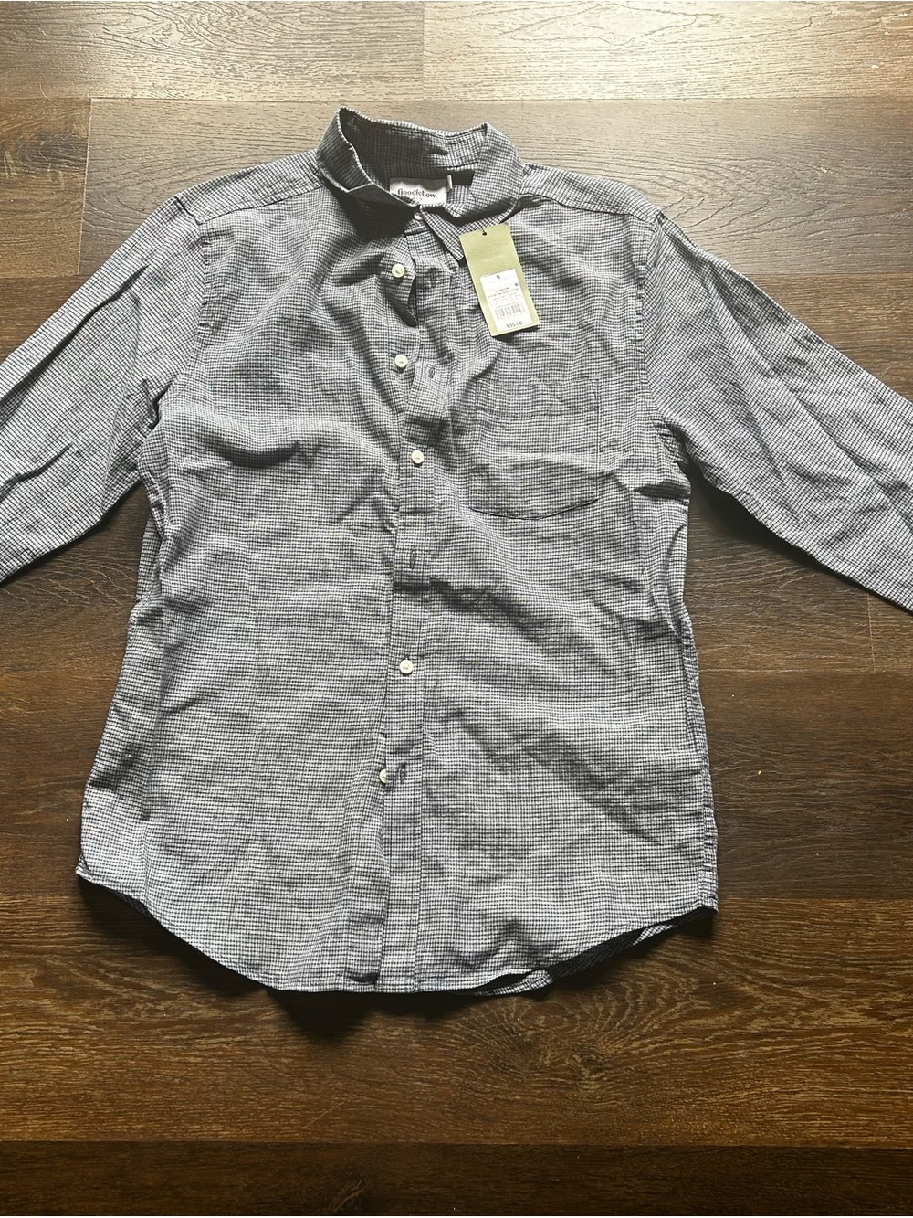 Goodfellow & Co Gray Navy Micro-Check Button-Down Shirt